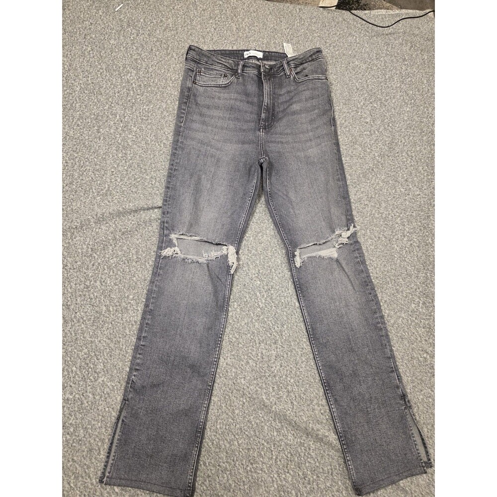 ZARA Straight Distressed Ripped Gray Denim Cotton Women's Jeans